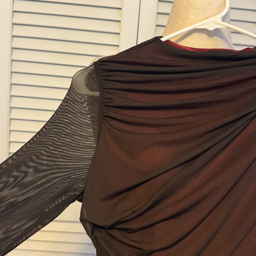 Deep Burgundy Long Sleeve Dress with Ruching - Picture 9 of 10